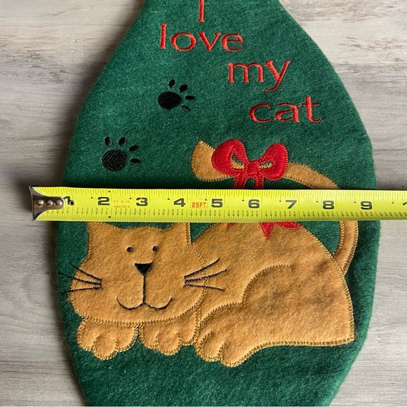 Green Stocking, Brown Cat, Red Lettering, Christmas Stocking - Picture 5 of 7